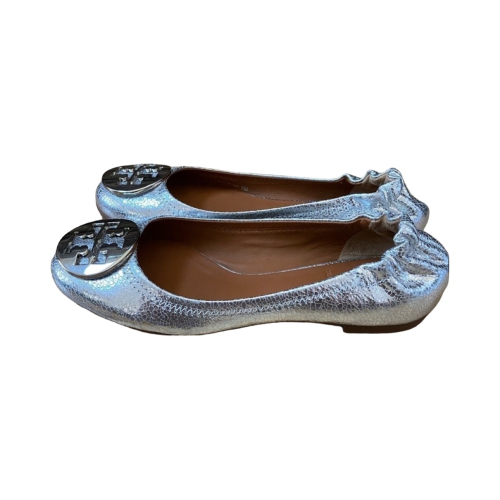 Tory Burch Reva Ballet Flats Silver Crackle Leather Size 5 RARE NWOT NOT WORN - Picture 7 of 15